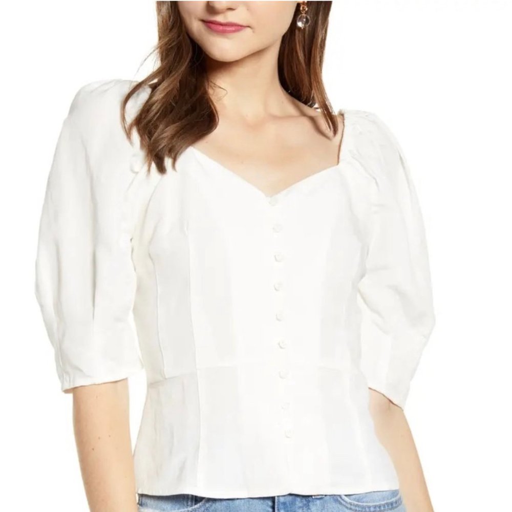 Something Navy Front Button Fitted Blouse - image 1